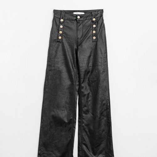 q2 women s pants trousers black faux leather trousers with buttons black faux leather trousers with buttons 41960318566658