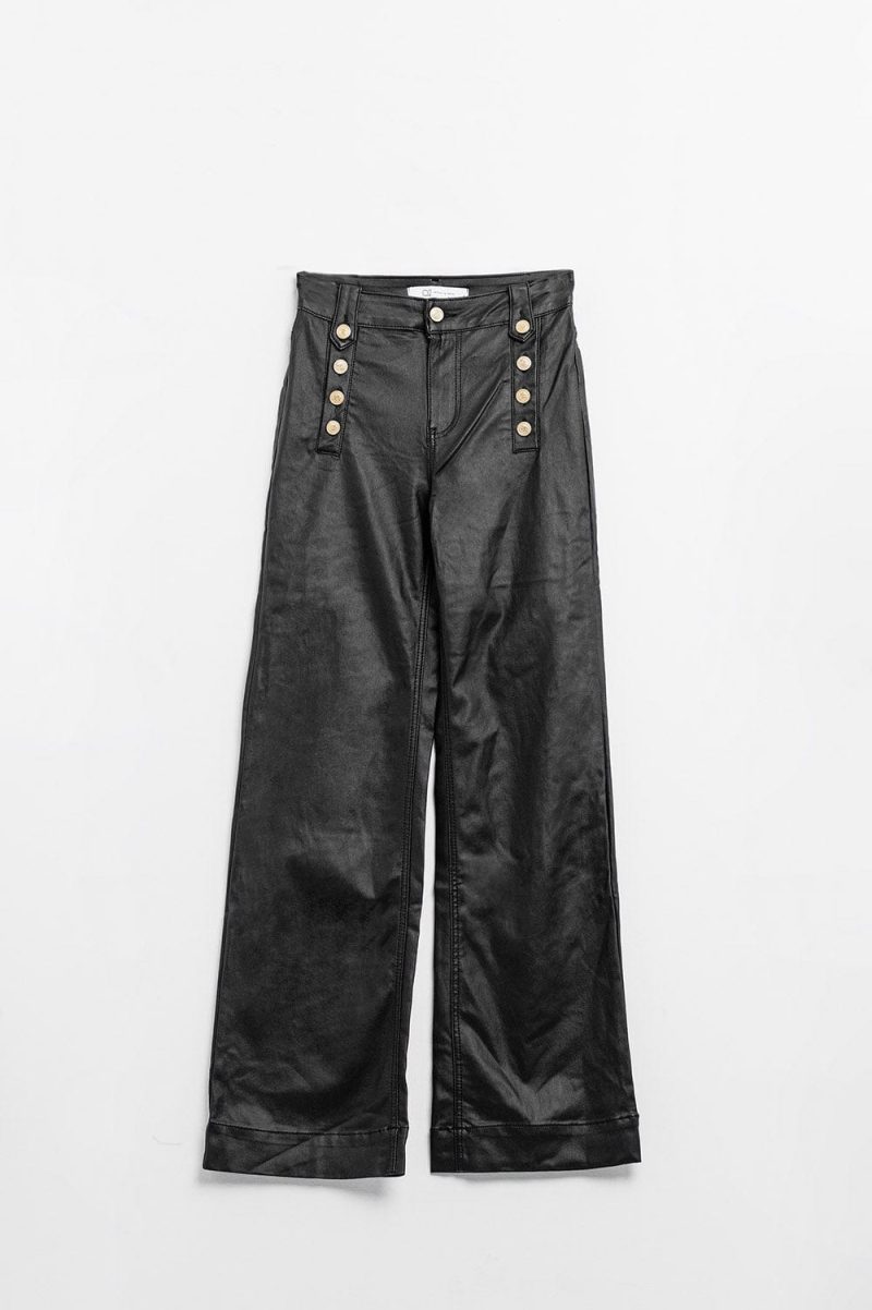 q2 women s pants trousers black faux leather trousers with buttons black faux leather trousers with buttons 41960318566658