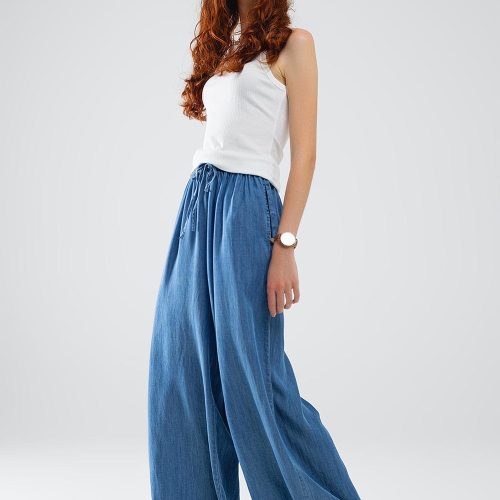 q2 women s pants trousers blue tencel denim style wide leg fluid pants blue tencel denim style wide leg fluid pants 41353113207042