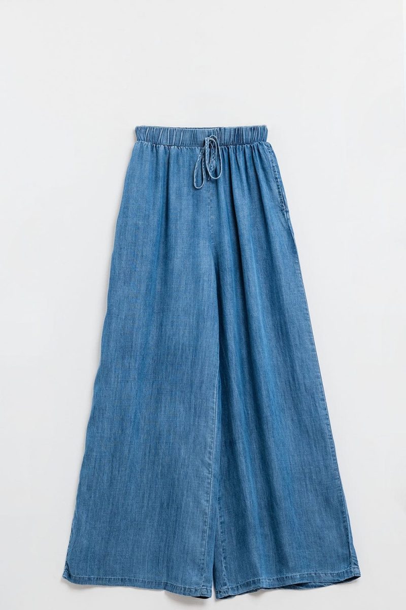 q2 women s pants trousers blue tencel denim style wide leg fluid pants blue tencel denim style wide leg fluid pants 41353113272578