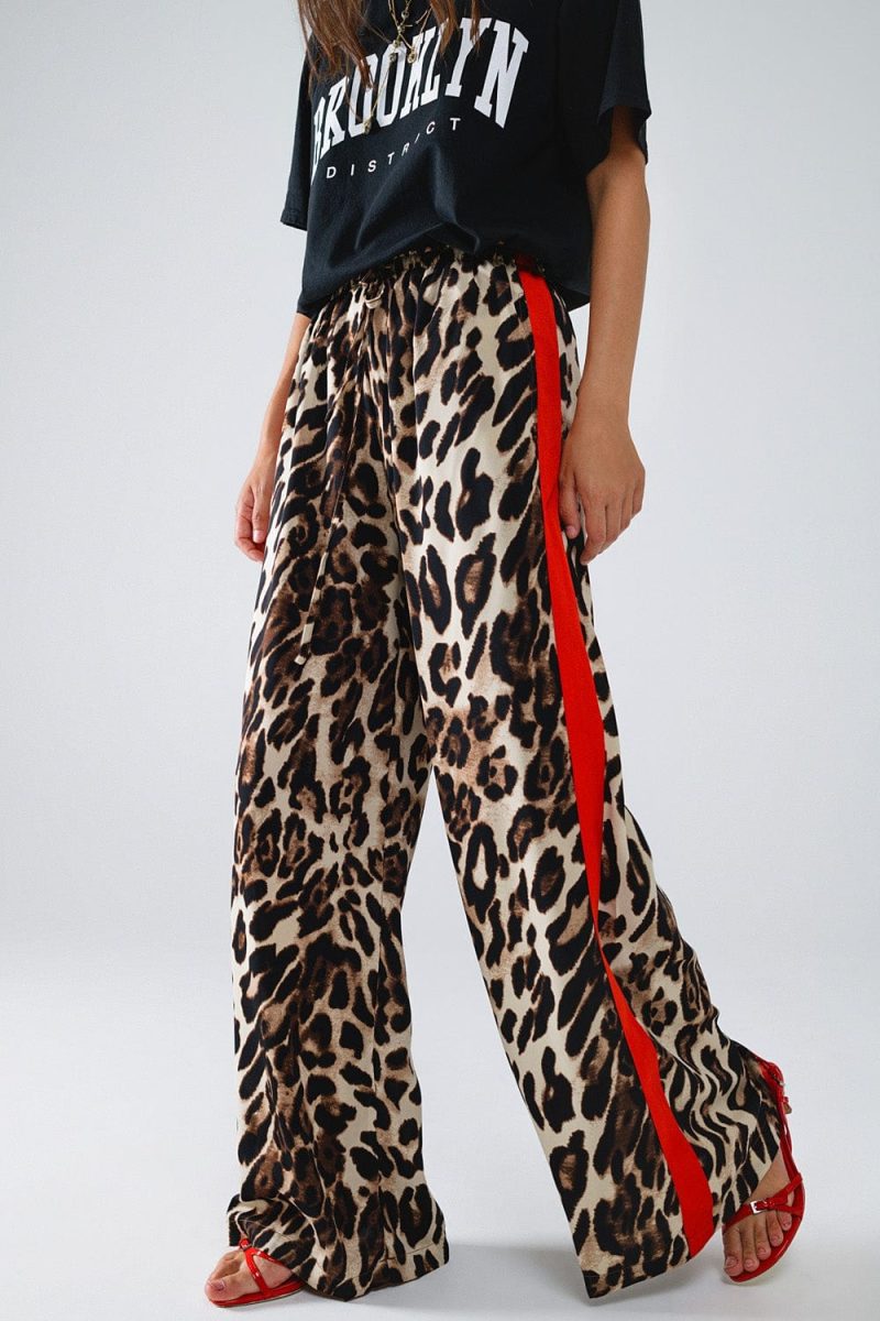 q2 women s pants trousers leopard straight pants with red stripes down the sides 41437005283586