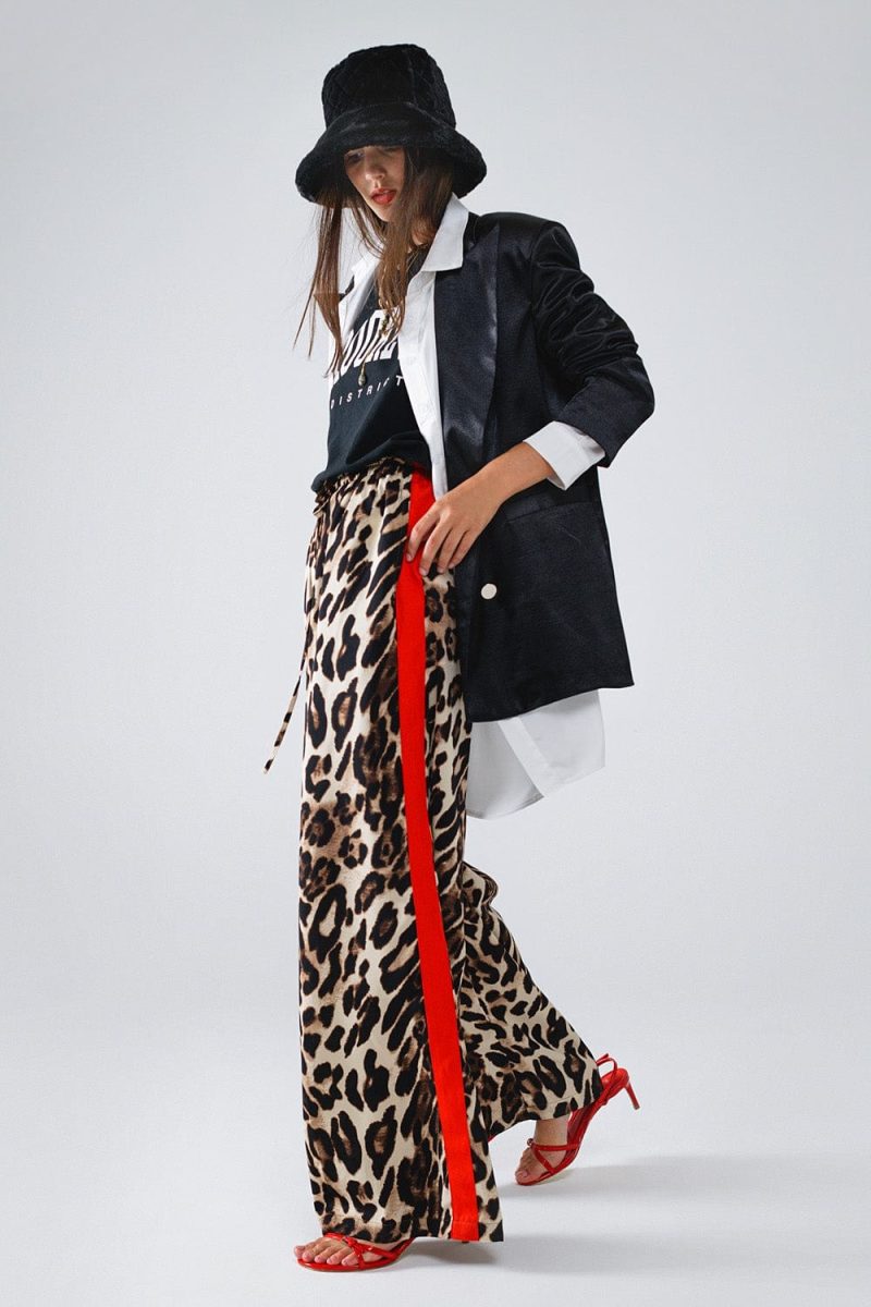 q2 women s pants trousers leopard straight pants with red stripes down the sides 41437005316354