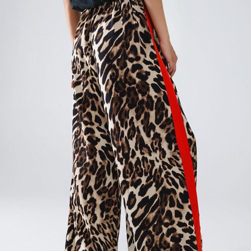 q2 women s pants trousers leopard straight pants with red stripes down the sides 41437005349122