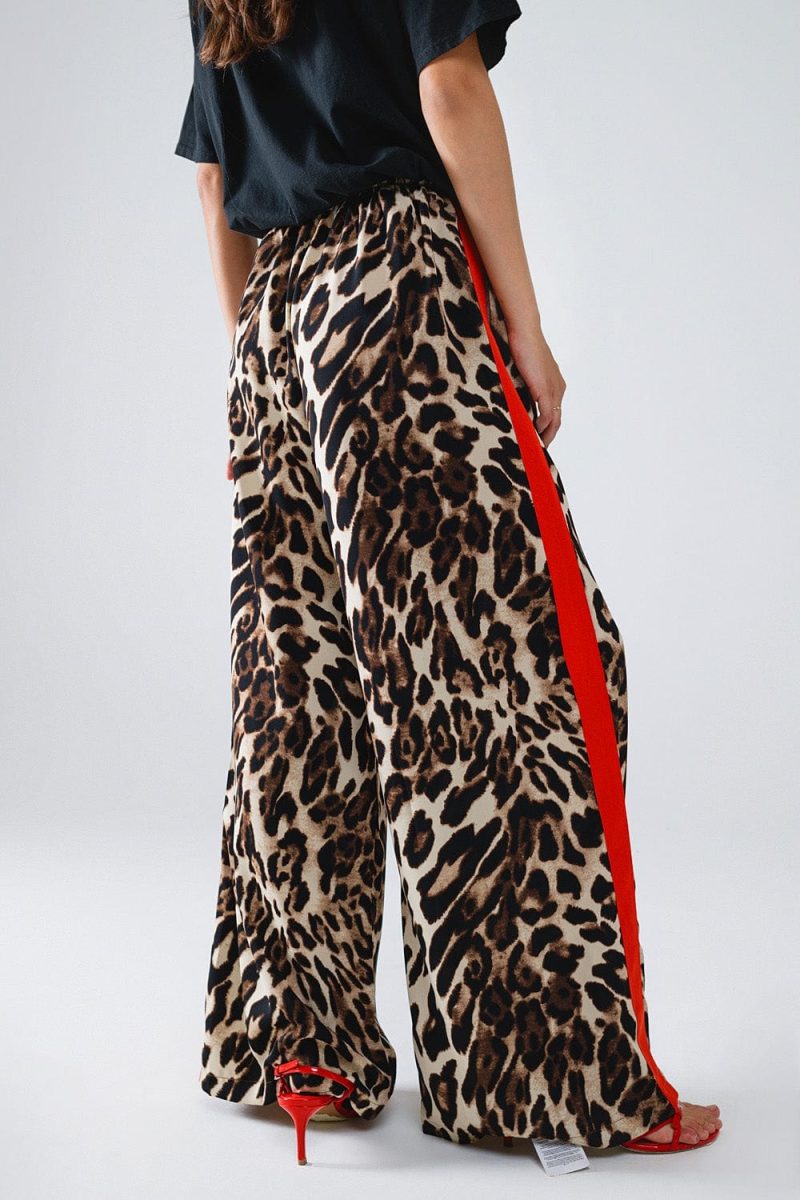 q2 women s pants trousers leopard straight pants with red stripes down the sides 41437005349122