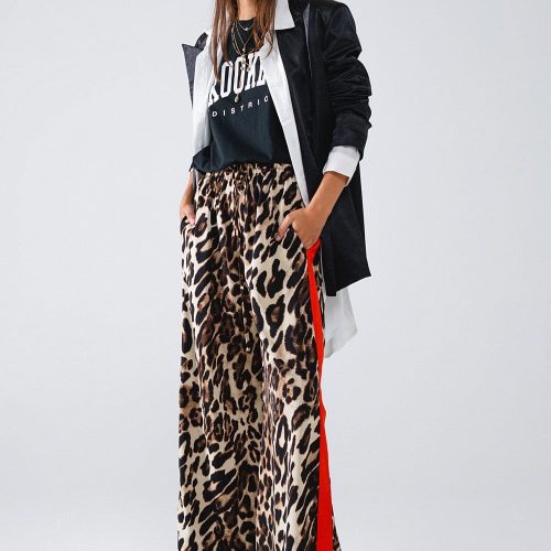 q2 women s pants trousers leopard straight pants with red stripes down the sides 41437005381890