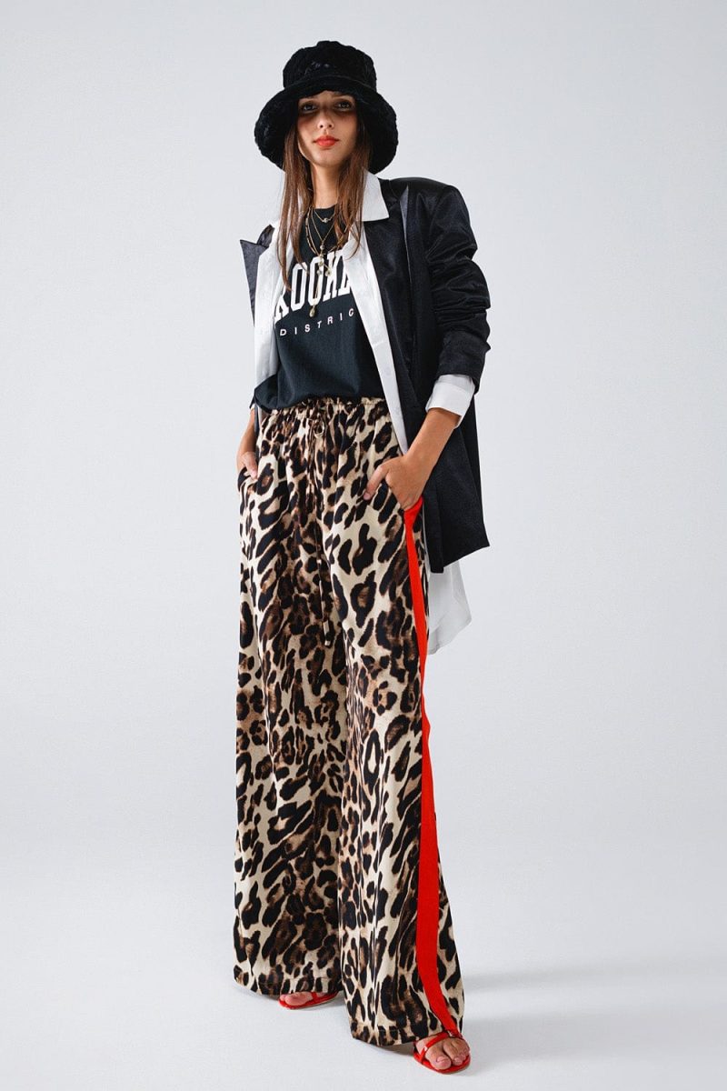 q2 women s pants trousers leopard straight pants with red stripes down the sides 41437005381890