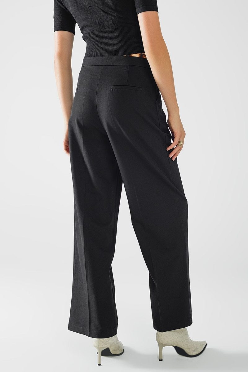 q2 women s pants trousers long black pleated pants with leopard detail at the waist long black pleated pants with leopard detail at the waist 41960321286402