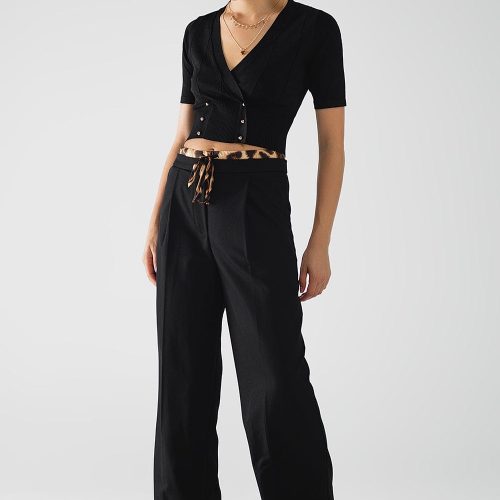 q2 women s pants trousers long black pleated pants with leopard detail at the waist long black pleated pants with leopard detail at the waist 41960321319170