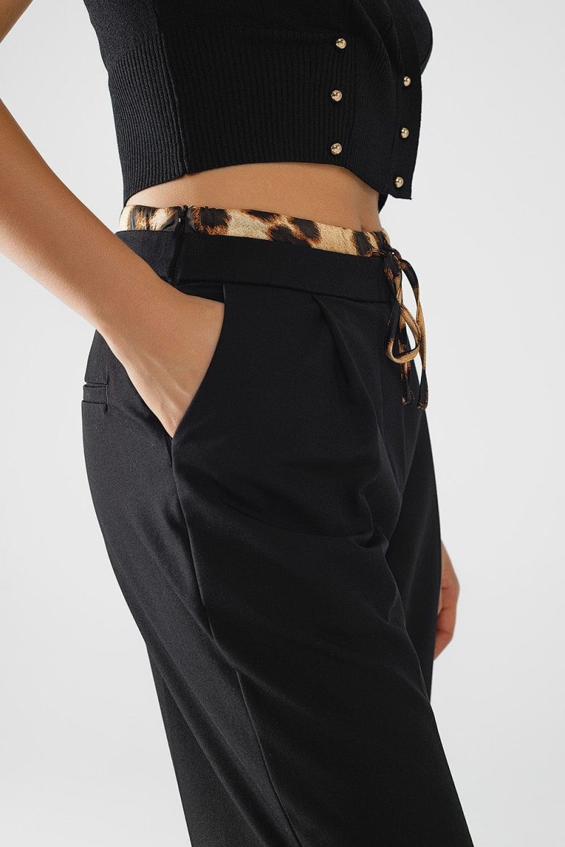 q2 women s pants trousers long black pleated pants with leopard detail at the waist long black pleated pants with leopard detail at the waist 41960321351938