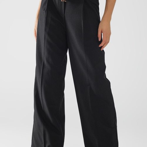 q2 women s pants trousers long black pleated pants with leopard detail at the waist long black pleated pants with leopard detail at the waist 41960321384706