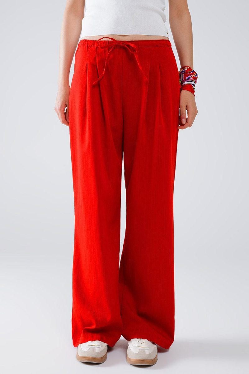 q2 women s pants trousers red relaxed pants with drawstring closing and side pockets 40764553232642