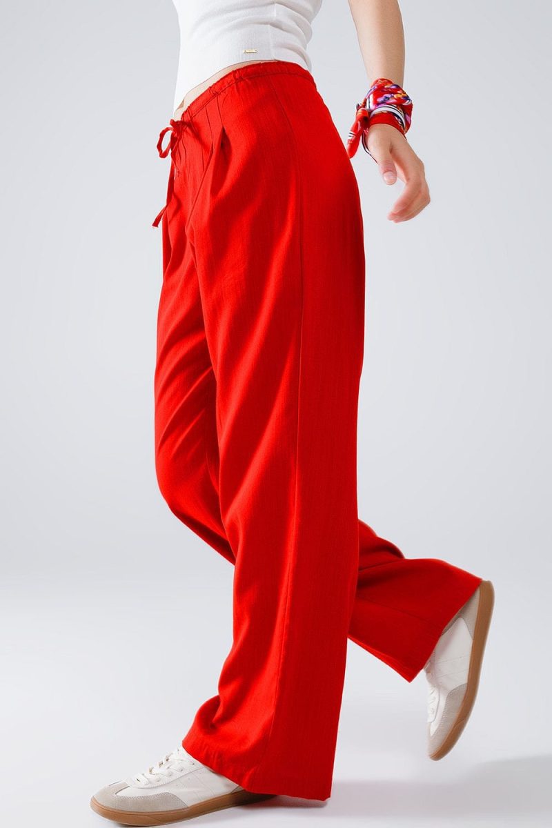 q2 women s pants trousers red relaxed pants with drawstring closing and side pockets 40764553265410