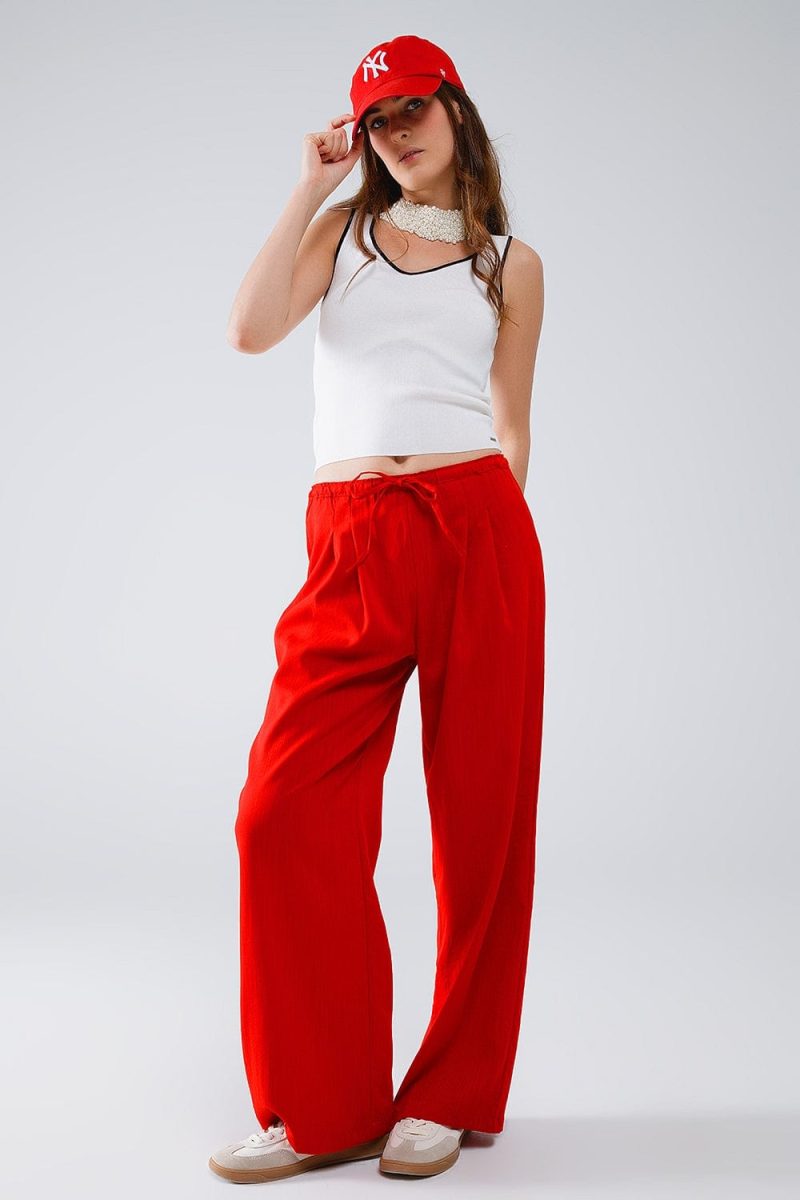 q2 women s pants trousers red relaxed pants with drawstring closing and side pockets 40764553298178