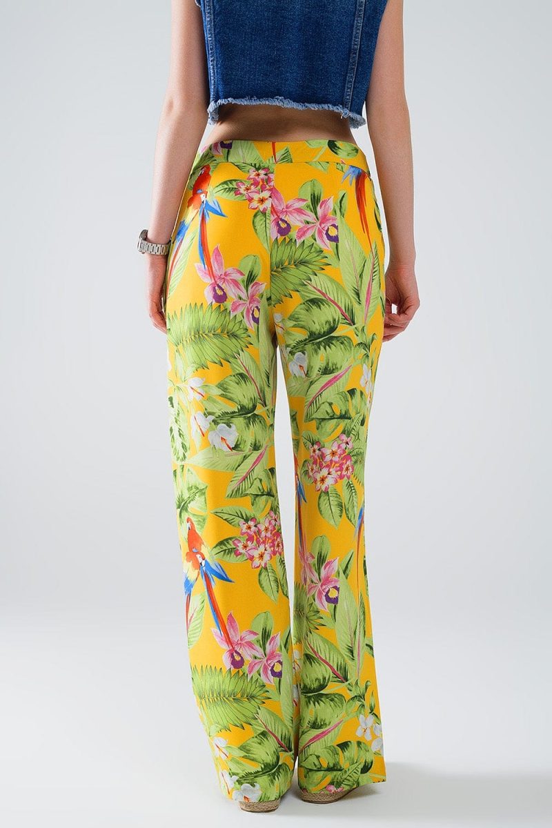 q2 women s pants trousers yellow pants with tropical print with zip side yellow pants with tropical print with zip side 40999386874114