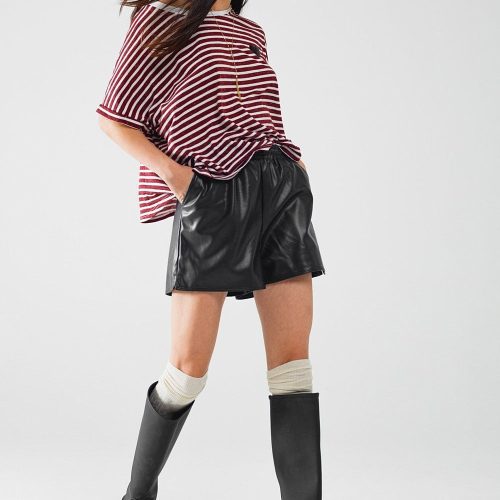 q2 women s shorts black faux leather shorts with gathering at the waist with drawstring black faux leather shorts with gathering at the waist with drawstring 41679187181826