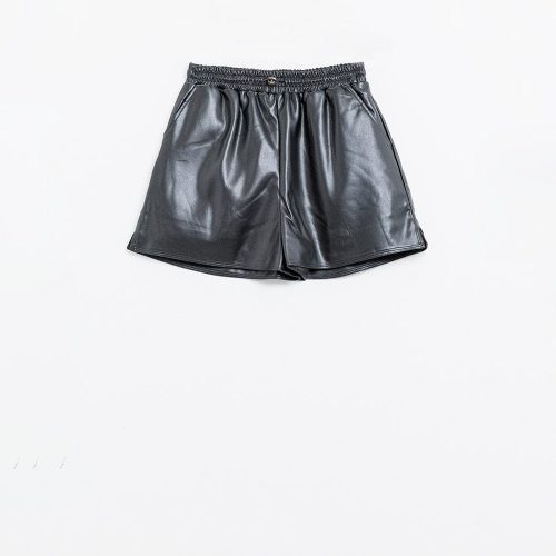 q2 women s shorts black faux leather shorts with gathering at the waist with drawstring black faux leather shorts with gathering at the waist with drawstring 41679187280130