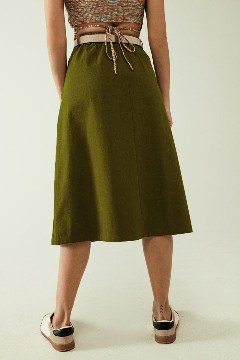 q2 women s skirt a line midi khaki skirt with pockets in khaki a line midi khaki skirt with pockets in khaki 40019340919042