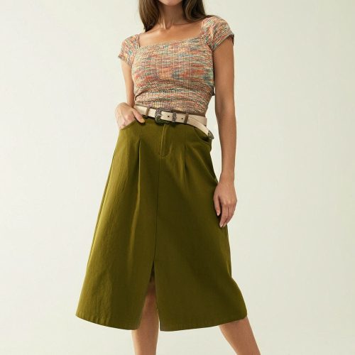 q2 women s skirt a line midi khaki skirt with pockets in khaki a line midi khaki skirt with pockets in khaki 40019340951810