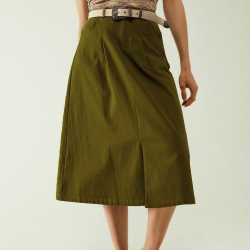 q2 women s skirt a line midi khaki skirt with pockets in khaki a line midi khaki skirt with pockets in khaki 40019340984578