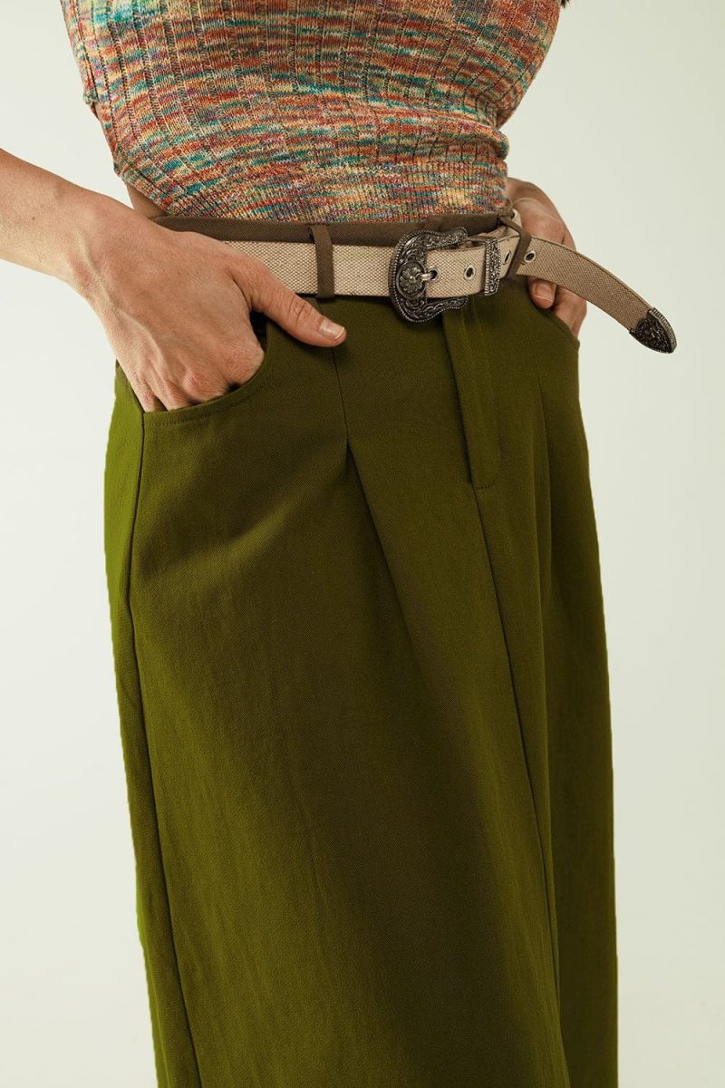 q2 women s skirt a line midi khaki skirt with pockets in khaki a line midi khaki skirt with pockets in khaki 40019341017346