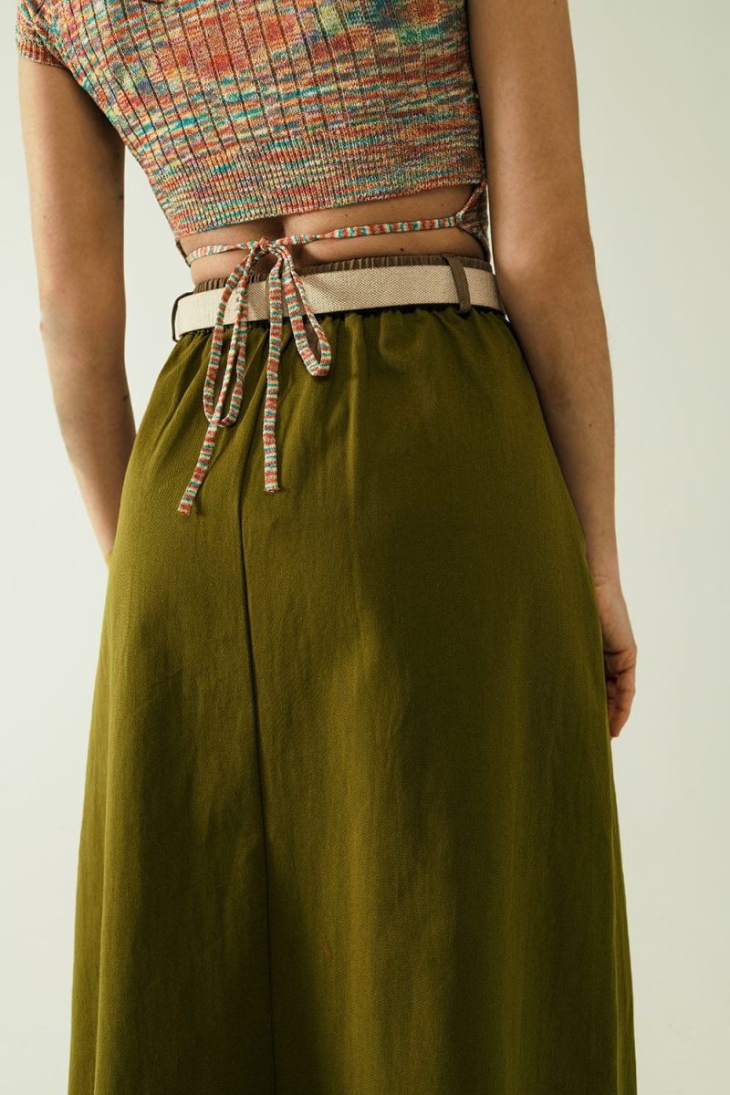 q2 women s skirt a line midi khaki skirt with pockets in khaki a line midi khaki skirt with pockets in khaki 40019341050114