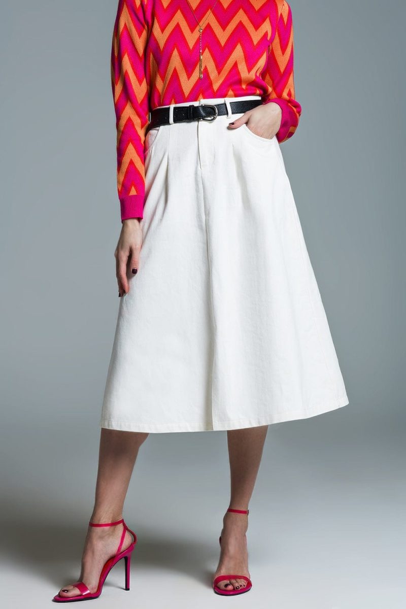 q2 women s skirt a line midi white skirt with pockets in white a line midi white skirt with pockets in white 39840217727234