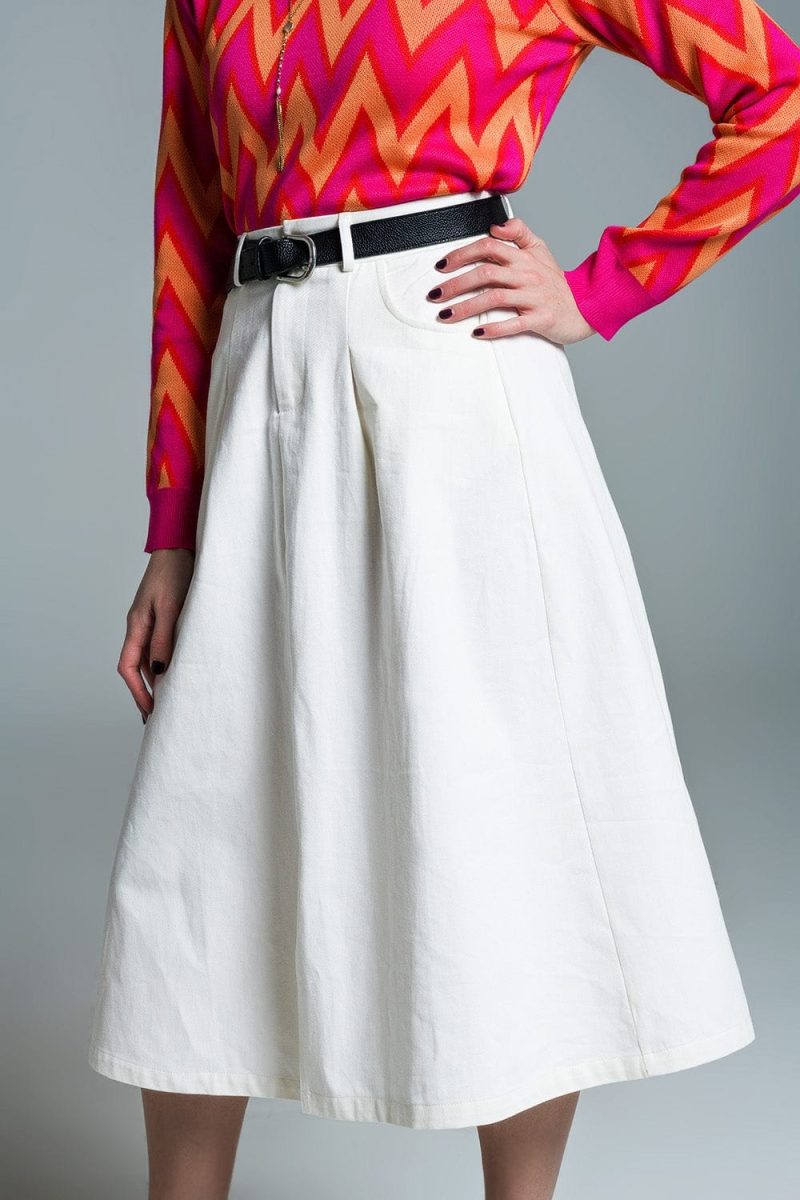 q2 women s skirt a line midi white skirt with pockets in white a line midi white skirt with pockets in white 39840217792770