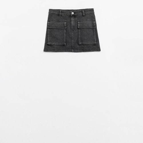 q2 women s skirt black denim miniskirt with cargo pockets black denim miniskirt with cargo pockets 42084517511426