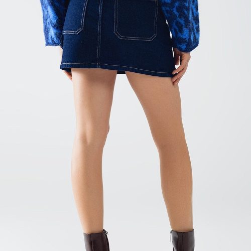 q2 women s skirt dark wash denim mini skirt with front pockets dark wash denim mini skirt with front pockets 42084541563138