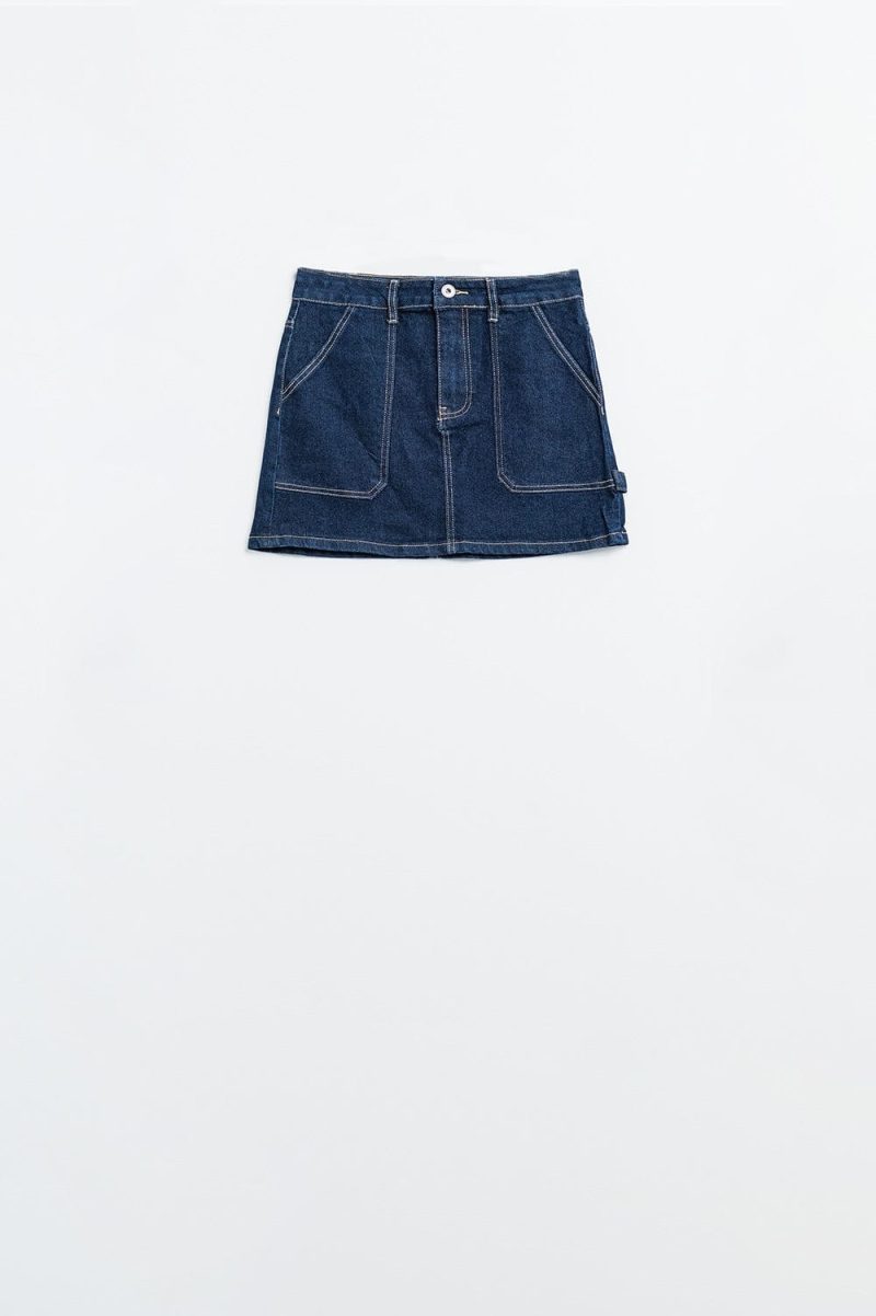 q2 women s skirt dark wash denim mini skirt with front pockets dark wash denim mini skirt with front pockets 42084541694210