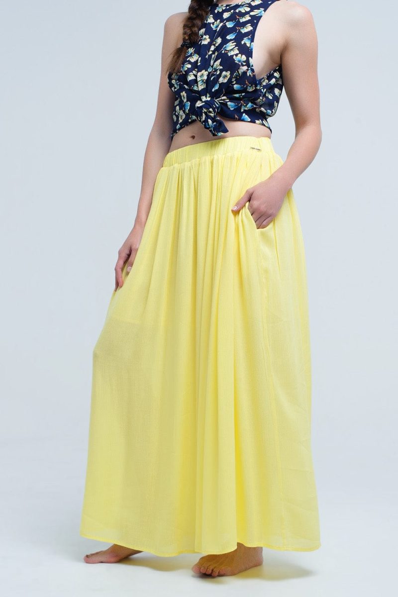 q2 women s skirt yellow maxi skirt with pockets 39086792835330