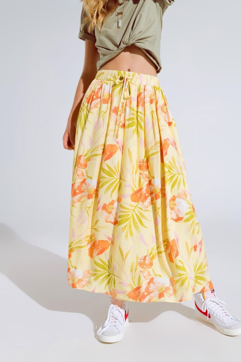 q2 women s skirt yellow maxi skirt with tropical print yellow maxi skirt with tropical print 40455870873858