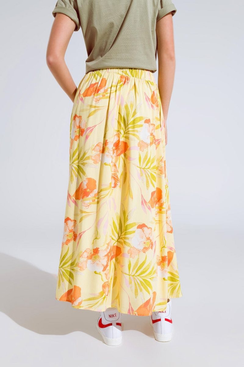 q2 women s skirt yellow maxi skirt with tropical print yellow maxi skirt with tropical print 40455870906626