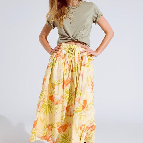 q2 women s skirt yellow maxi skirt with tropical print yellow maxi skirt with tropical print 40455870939394