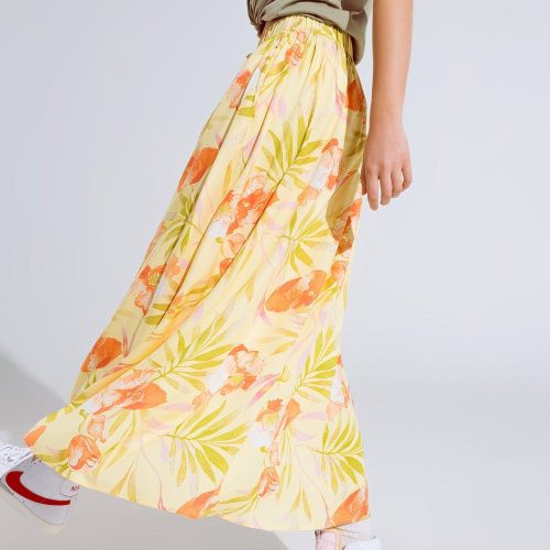 q2 women s skirt yellow maxi skirt with tropical print yellow maxi skirt with tropical print 40455870972162