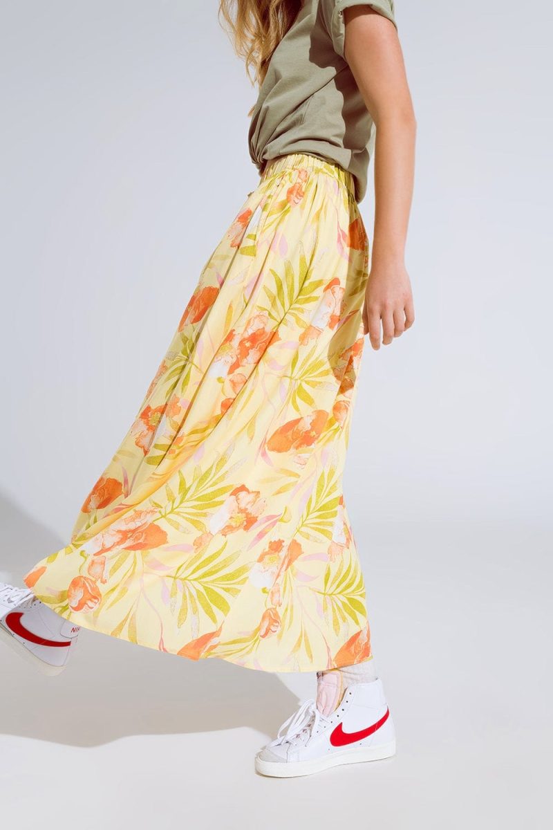 q2 women s skirt yellow maxi skirt with tropical print yellow maxi skirt with tropical print 40455870972162