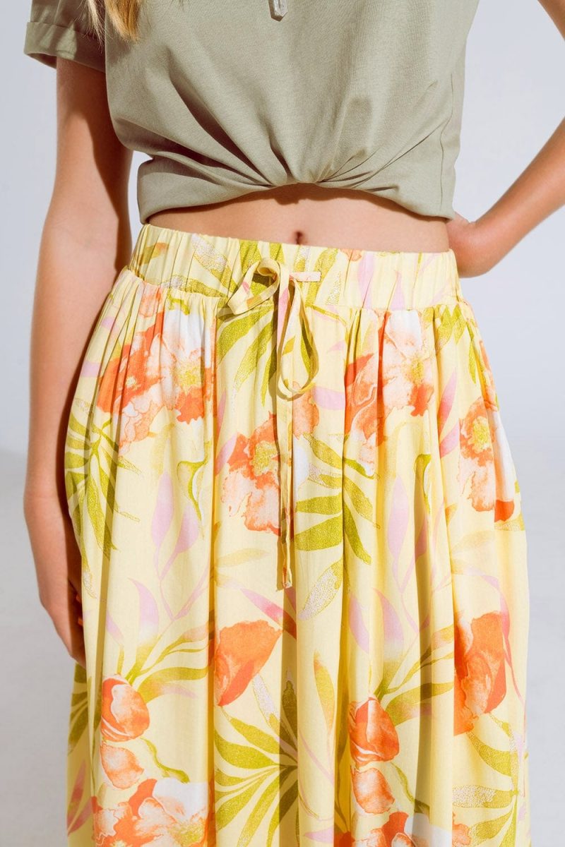 q2 women s skirt yellow maxi skirt with tropical print yellow maxi skirt with tropical print 40455871004930