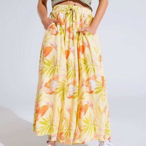 q2 women s skirt yellow maxi skirt with tropical print yellow maxi skirt with tropical print 40455871037698