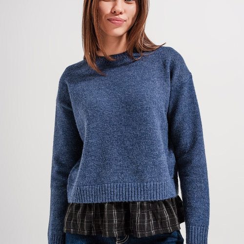 q2 women s sweater 2 in 1 jumper with shirt underlay in navy 2 in 1 jumper with shirt underlay in navy 39087266496770