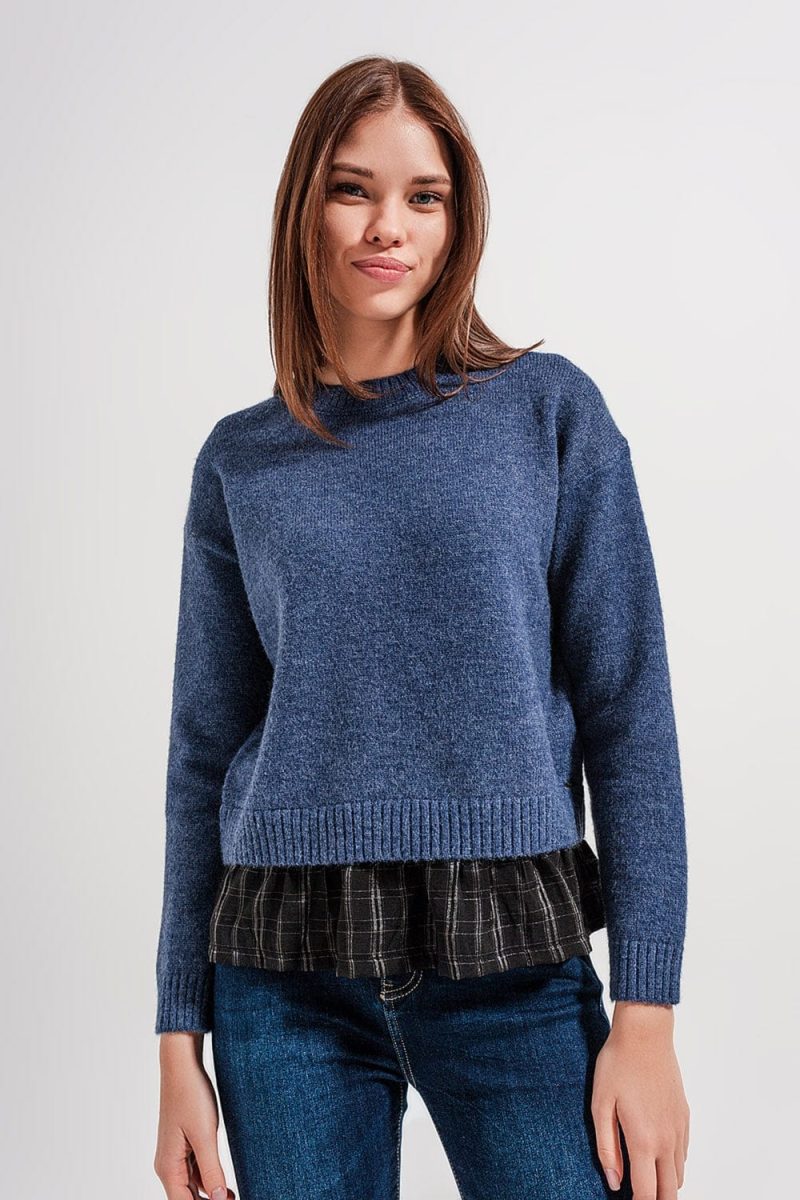 q2 women s sweater 2 in 1 jumper with shirt underlay in navy 2 in 1 jumper with shirt underlay in navy 39087266496770