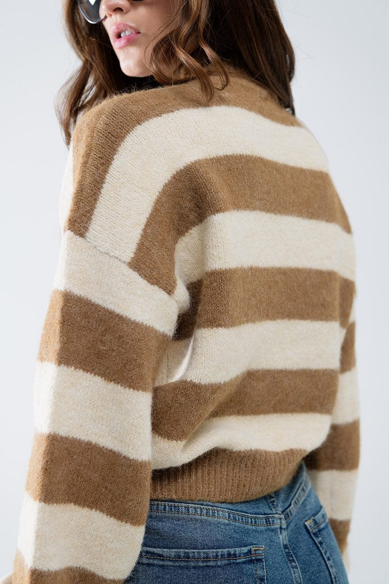 q2 women s sweater beige striped turtleneck sweater beige striped turtleneck sweater 42115313565954 1