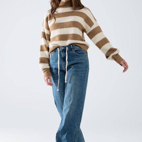 q2 women s sweater beige striped turtleneck sweater beige striped turtleneck sweater 42115313598722 1