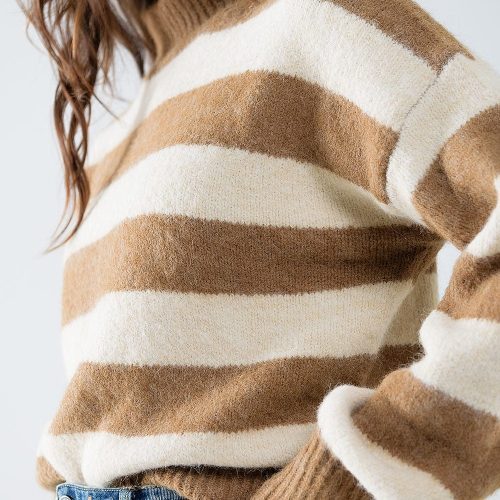 q2 women s sweater beige striped turtleneck sweater beige striped turtleneck sweater 42115313664258 1