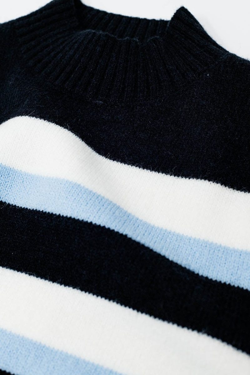 q2 women s sweater black sweater with blue and white stripes and a high neck black sweater with blue and white stripes and a high neck 41845946482946