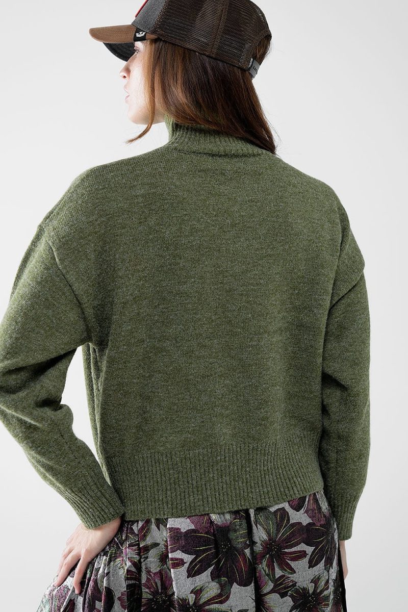 q2 women s sweater chunky knit sweater in green with turtleneck chunky knit sweater in green with turtleneck 42084510990594