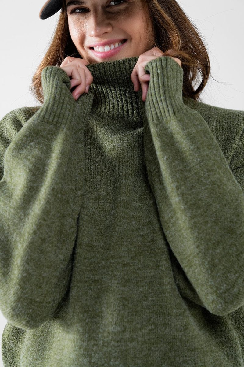 q2 women s sweater chunky knit sweater in green with turtleneck chunky knit sweater in green with turtleneck 42084511056130