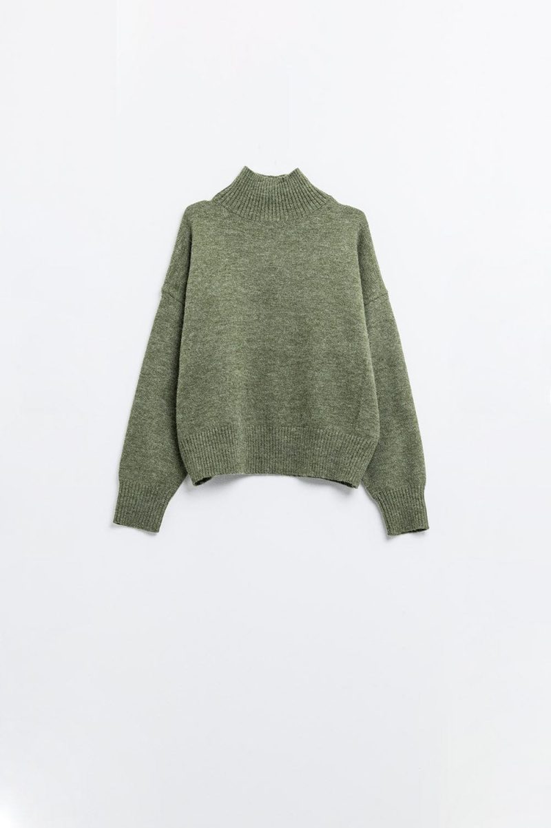 q2 women s sweater chunky knit sweater in green with turtleneck chunky knit sweater in green with turtleneck 42084511088898