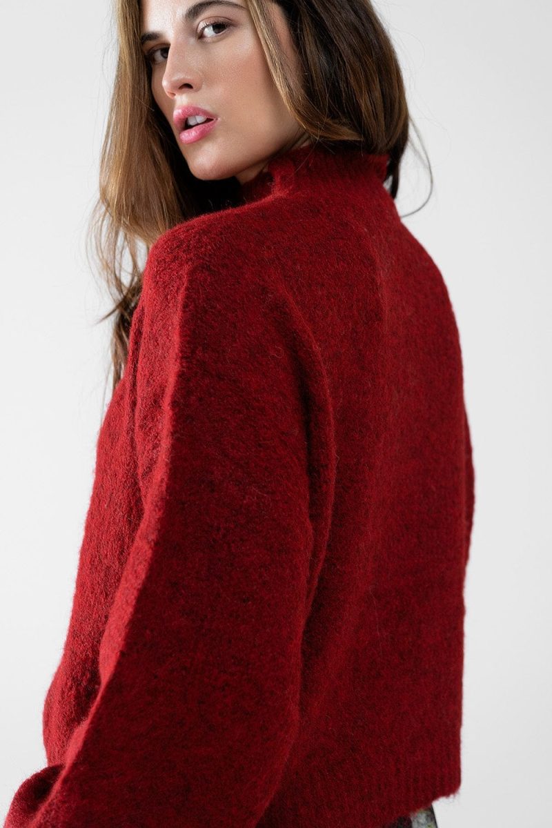 q2 women s sweater fluffy red sweater with high neck and balloon sleeves fluffy red sweater with high neck and balloon sleeves 42084514955522