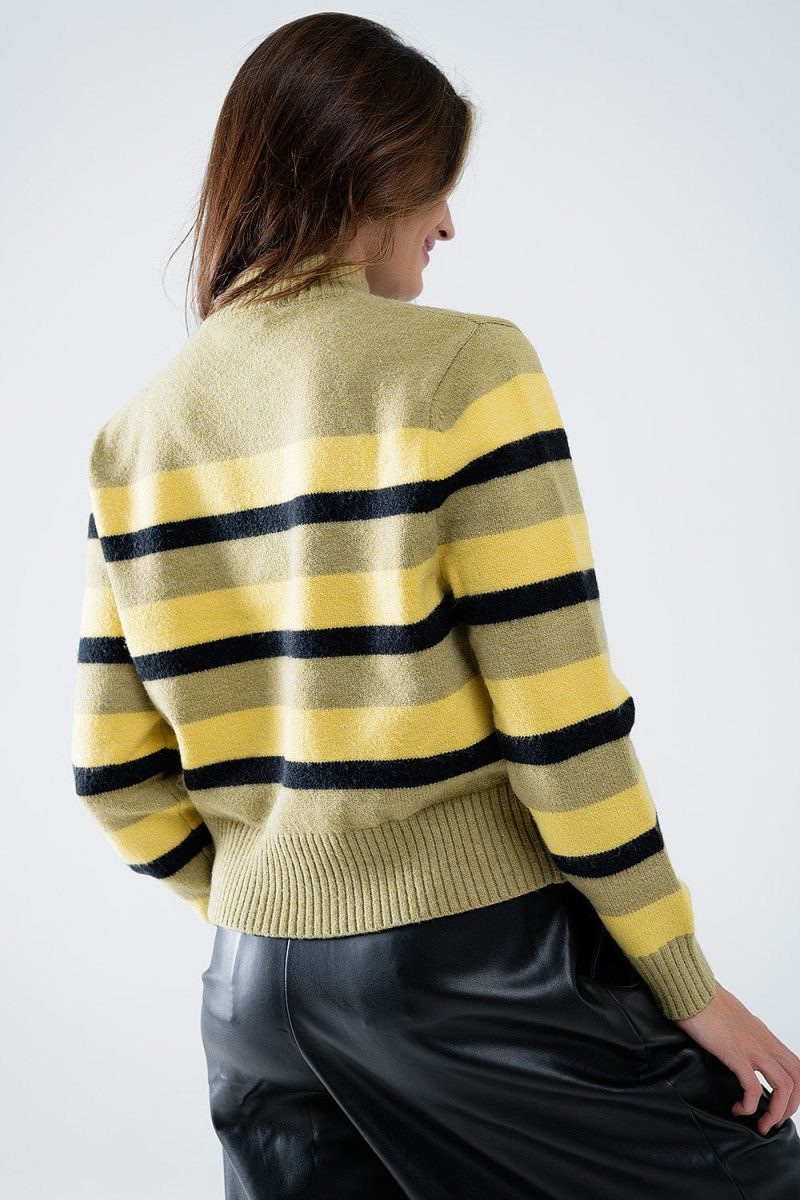 q2 women s sweater green sweater with black and yellow stripes green sweater with black and yellow stripes 42084471079170