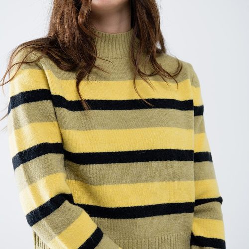 q2 women s sweater green sweater with black and yellow stripes green sweater with black and yellow stripes 42084471177474